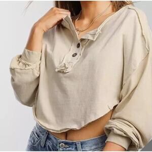 We The Free Melodi Starshine Henley Round Hem Knit Crop Top Women Size Medium